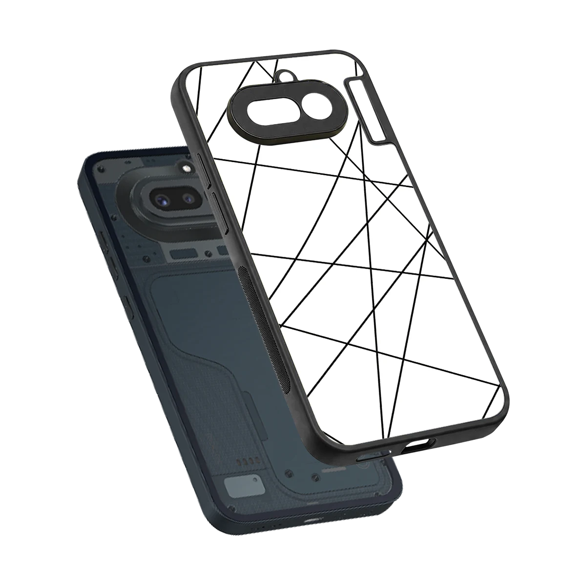 Geomatric White sleek nothing phone 4a cover with tempered glass back and TPU edges