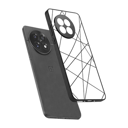Geomatric White sleek oneplus 13r cover with tempered glass back and TPU edges