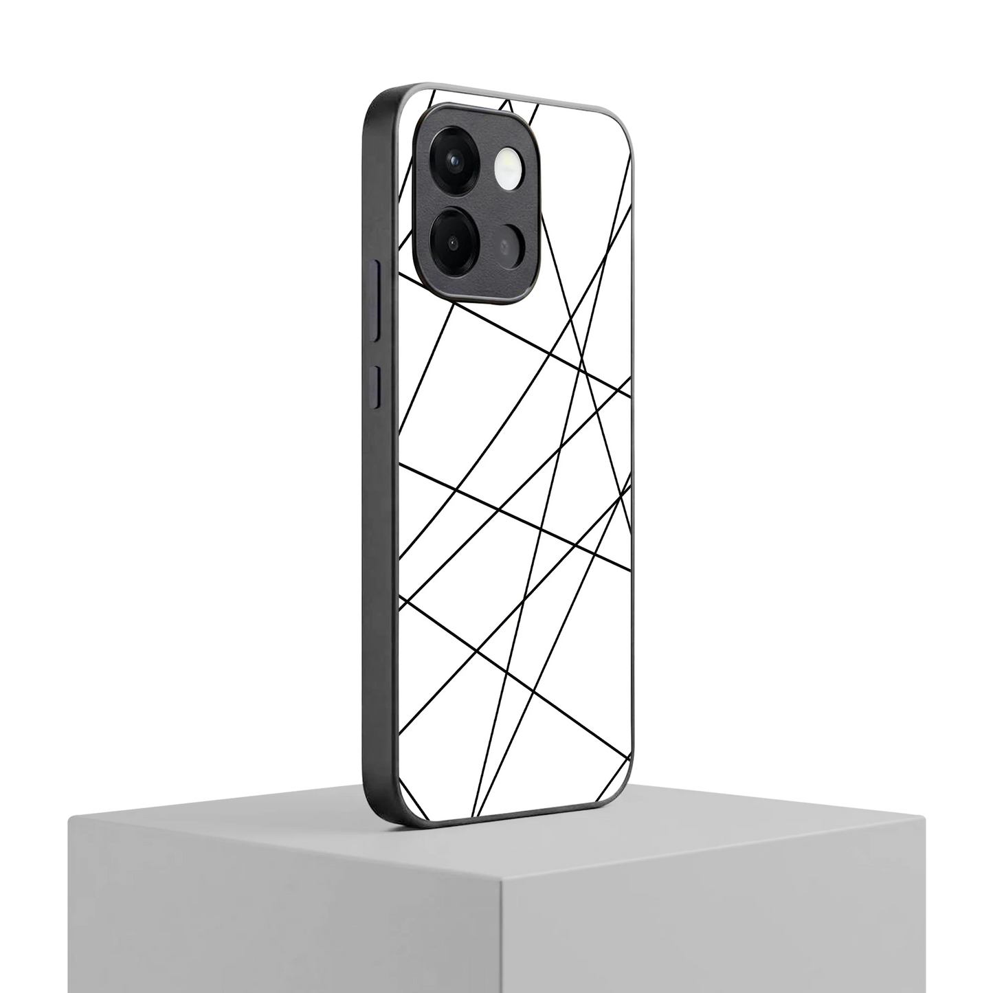 Geomatric White oneplus 13s mobile cover | shockproof glass phone case