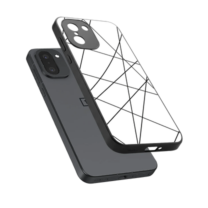 Geomatric White sleek oneplus 15r cover with tempered glass back and TPU edges