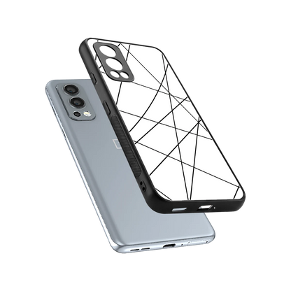 Geomatric White sleek oneplus nord 2 cover with tempered glass back and TPU edges
