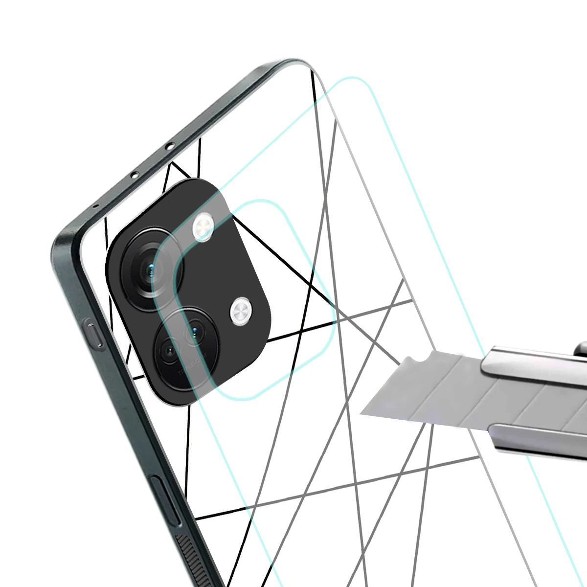 Geomatric White stylish phone case for oneplus nord 3 | glossy glass and slim fit