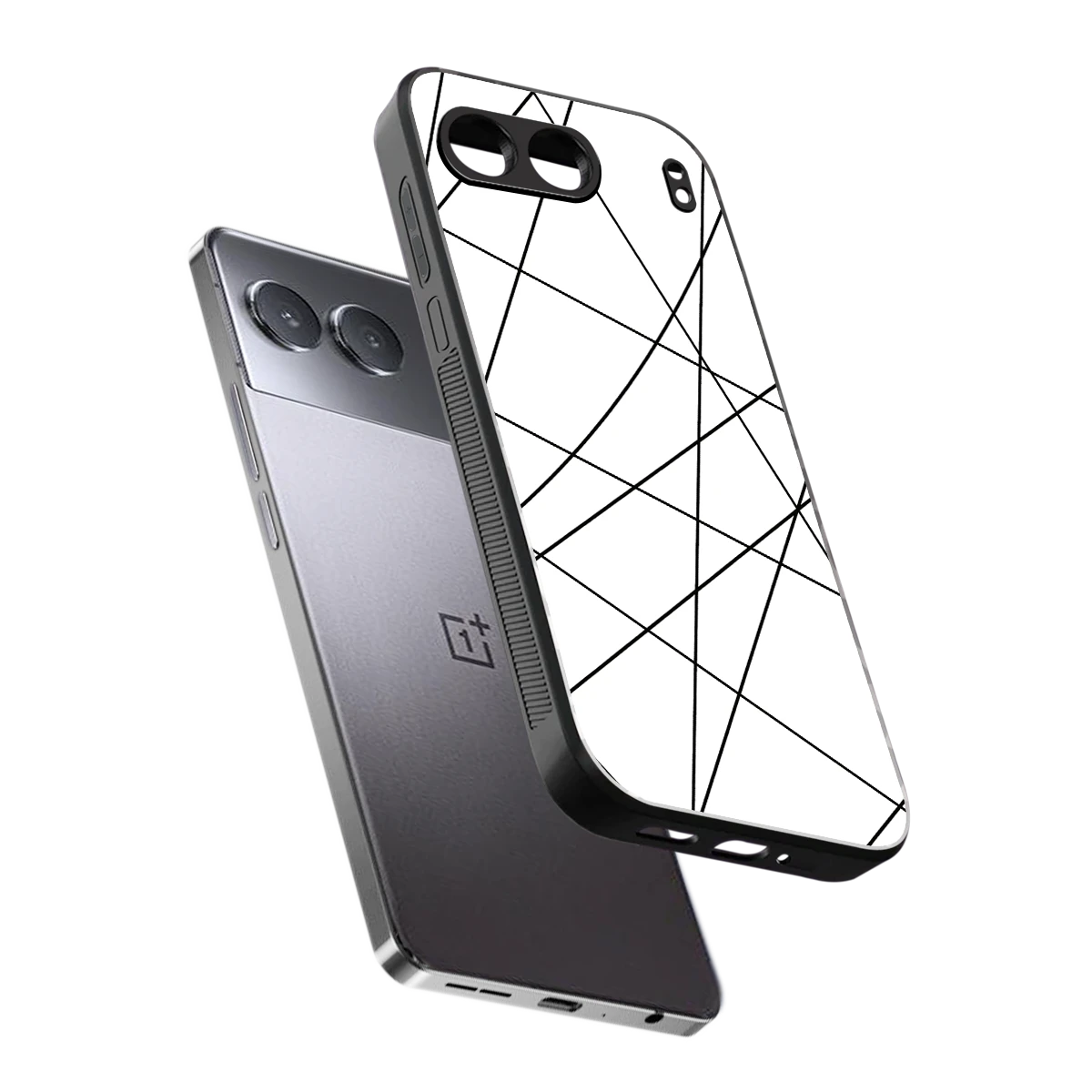 Geomatric White sleek oneplus nord 4 cover with tempered glass back and TPU edges
