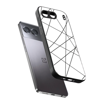 Geomatric White sleek oneplus nord 4 cover with tempered glass back and TPU edges