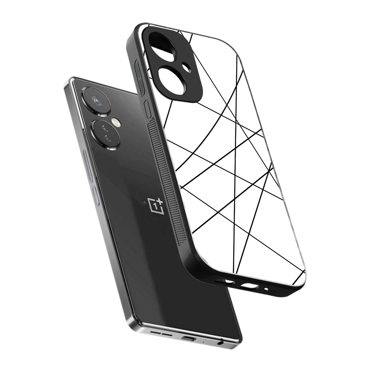 Geomatric White sleek oneplus nord ce 3 cover with tempered glass back and TPU edges