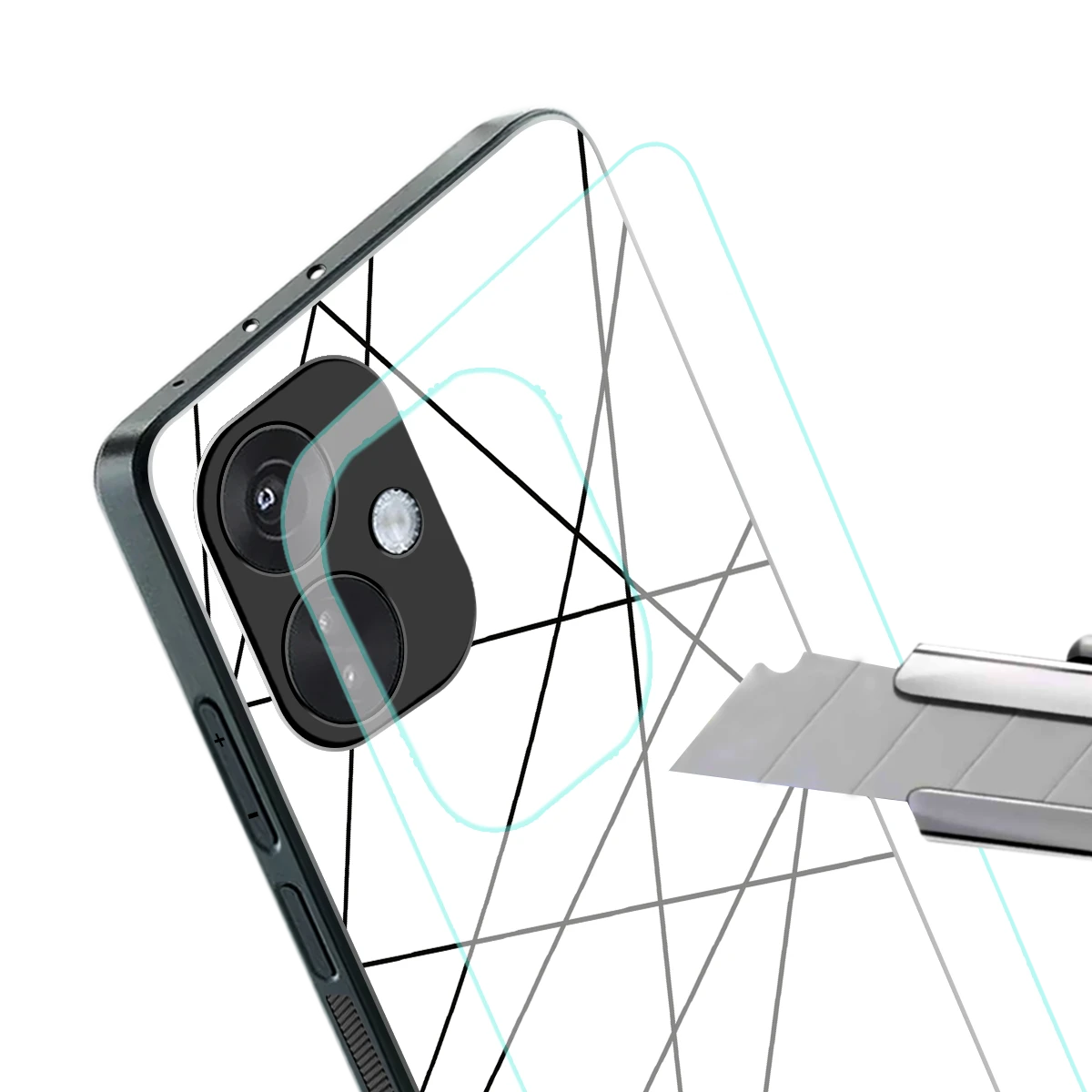 Geomatric White stylish phone case for oneplus nord ce 3 | glossy glass and slim fit