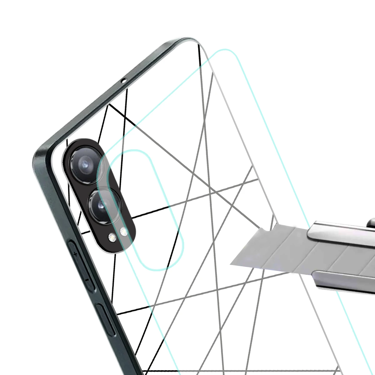 Geomatric White stylish phone case for oneplus nord ce 4 lite | glossy glass and slim fit