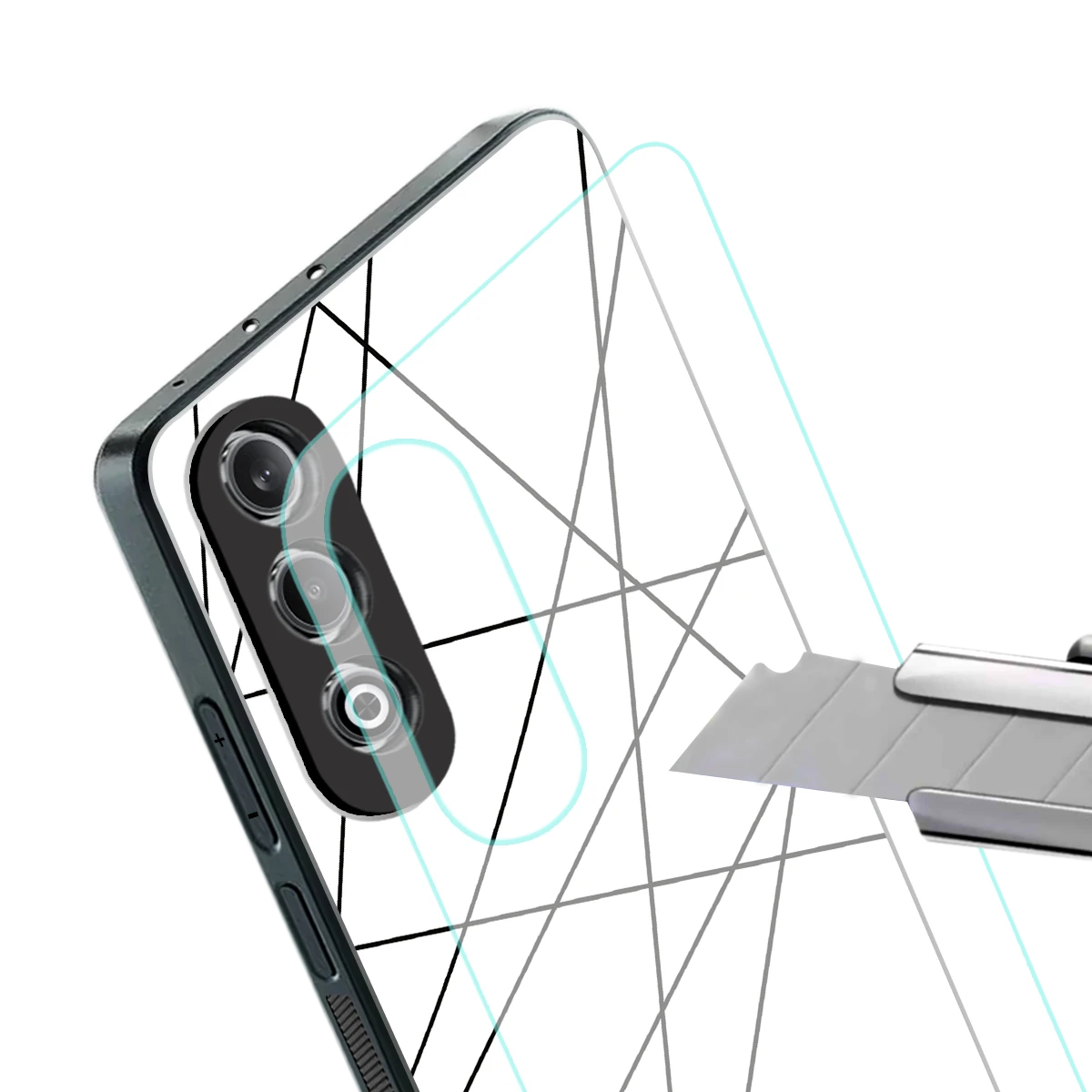 Geomatric White stylish phone case for oneplus nord ce 4 | glossy glass and slim fit