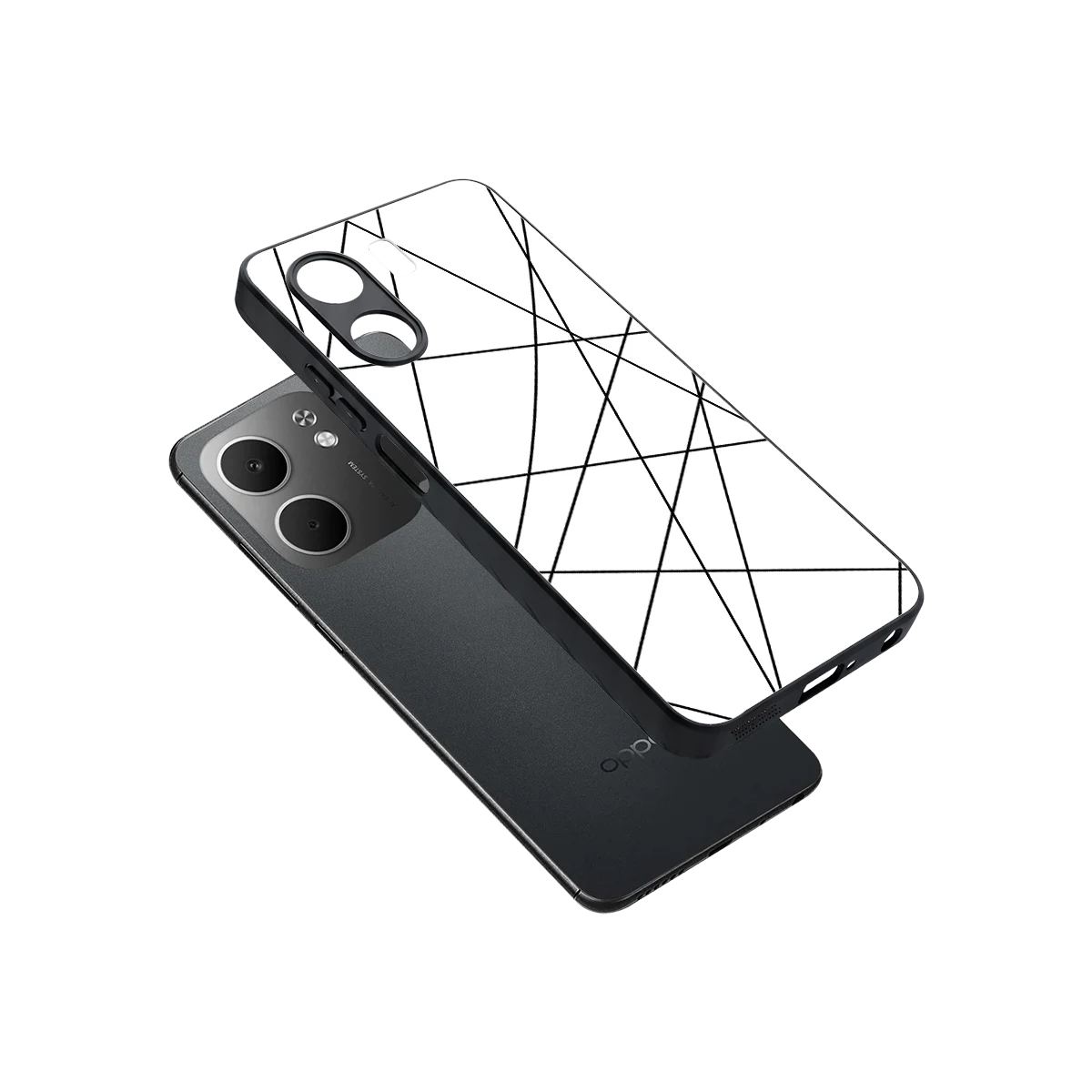 Geomatric White sleek oppo a5x 5g cover with tempered glass back and TPU edges