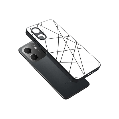 Geomatric White sleek oppo a5x 5g cover with tempered glass back and TPU edges