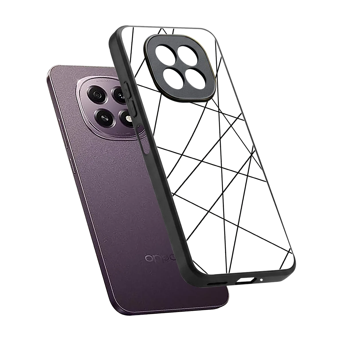 Geomatric White sleek oppo f29 5g cover with tempered glass back and TPU edges