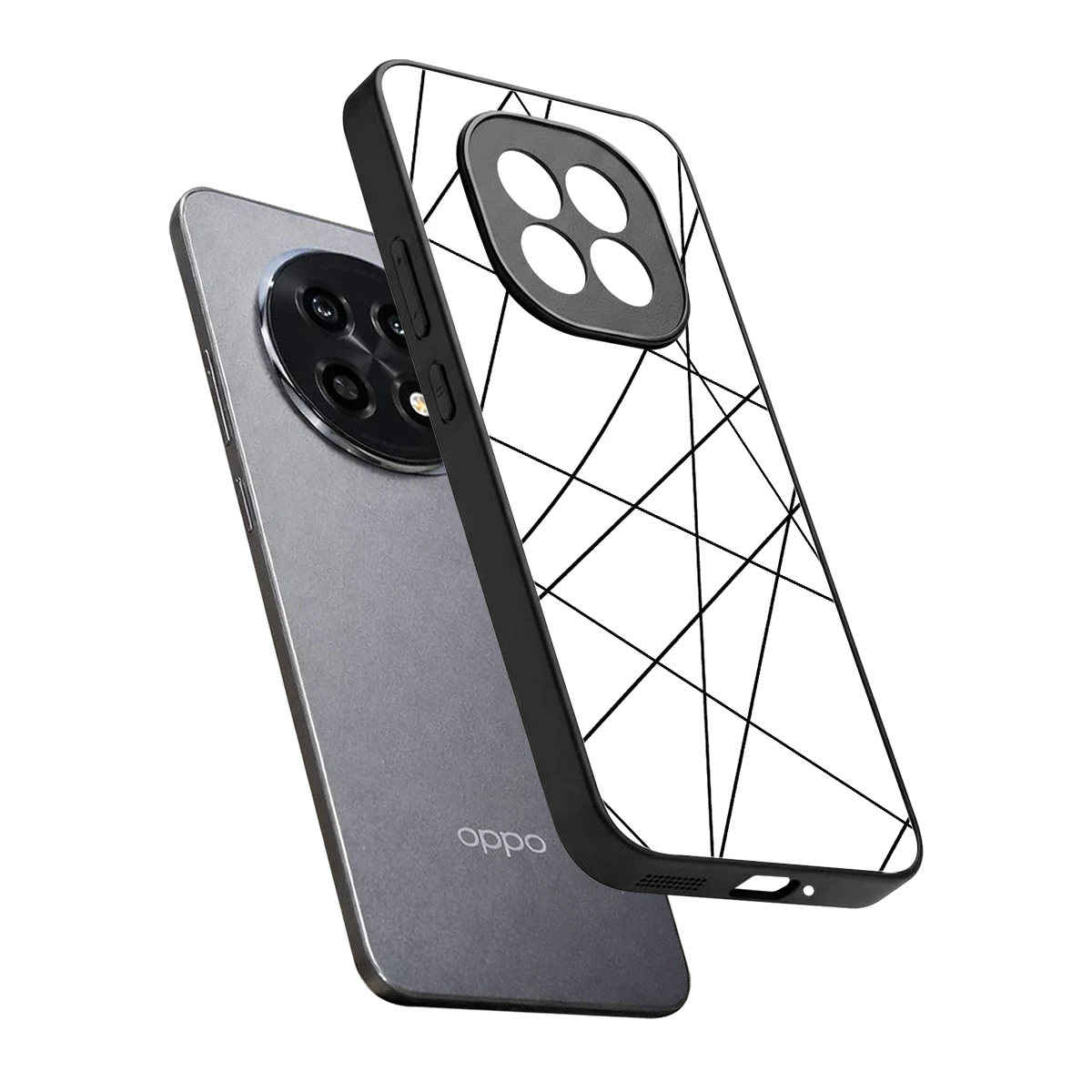 Geomatric White sleek oppo f29 pro 5g cover with tempered glass back and TPU edges