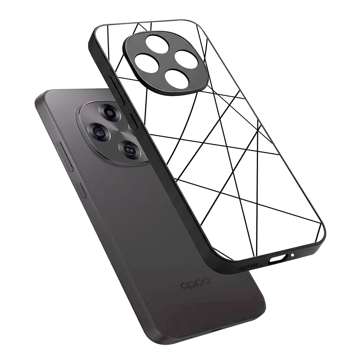Geomatric White sleek oppo f31 pro 5g cover with tempered glass back and TPU edges