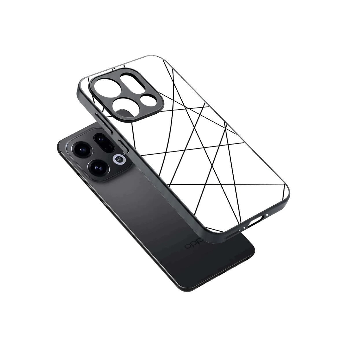 Geomatric White sleek oppo find x9 cover with tempered glass back and TPU edges