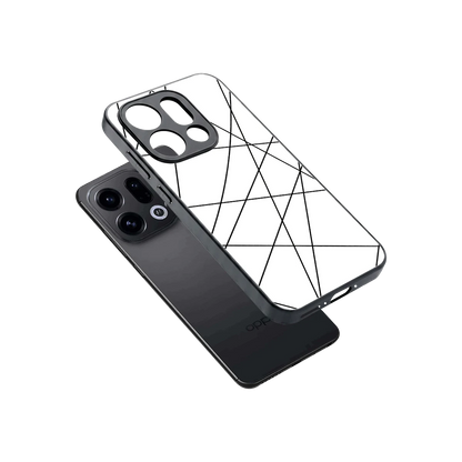 Geomatric White sleek oppo find x9 cover with tempered glass back and TPU edges