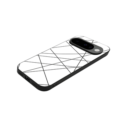 Geomatric White stylish phone case for google pixel 10 | glossy glass and slim fit