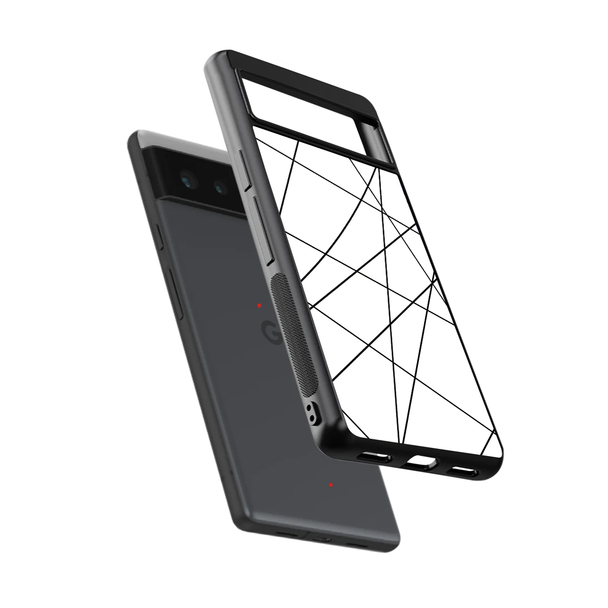 Geomatric White sleek google pixel 6 cover with tempered glass back and TPU edges