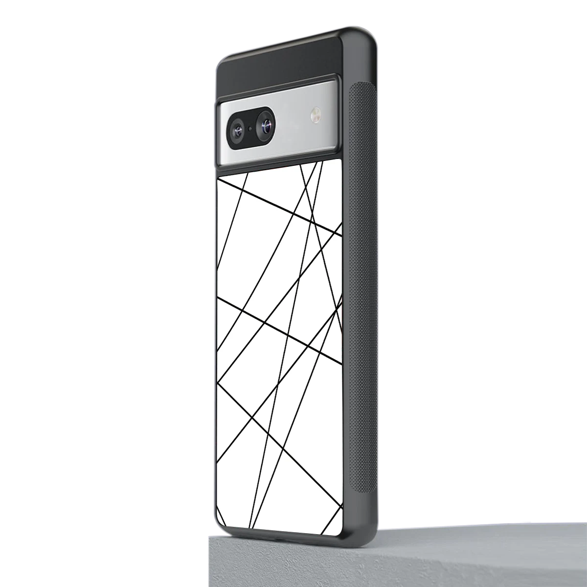 Geomatric White stylish phone case for google pixel 7a | glossy glass and slim fit