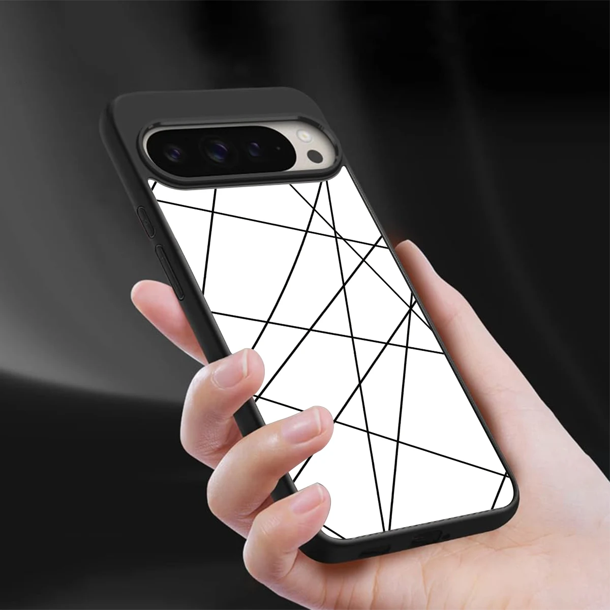 Geomatric White sleek google pixel 9 pro xl cover with tempered glass back and TPU edges