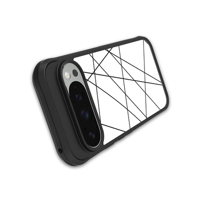 Geomatric White stylish phone case for google pixel 9 pro xl | glossy glass and slim fit