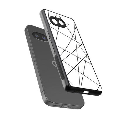Geomatric White sleek google pixel 9a cover with tempered glass back and TPU edges