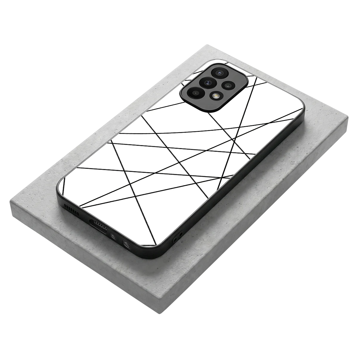Geomatric White stylish phone case for samsung galaxy a23 | glossy glass and slim fit