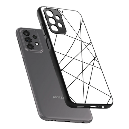 Geomatric White sleek samsung galaxy a23 cover with tempered glass back and TPU edges