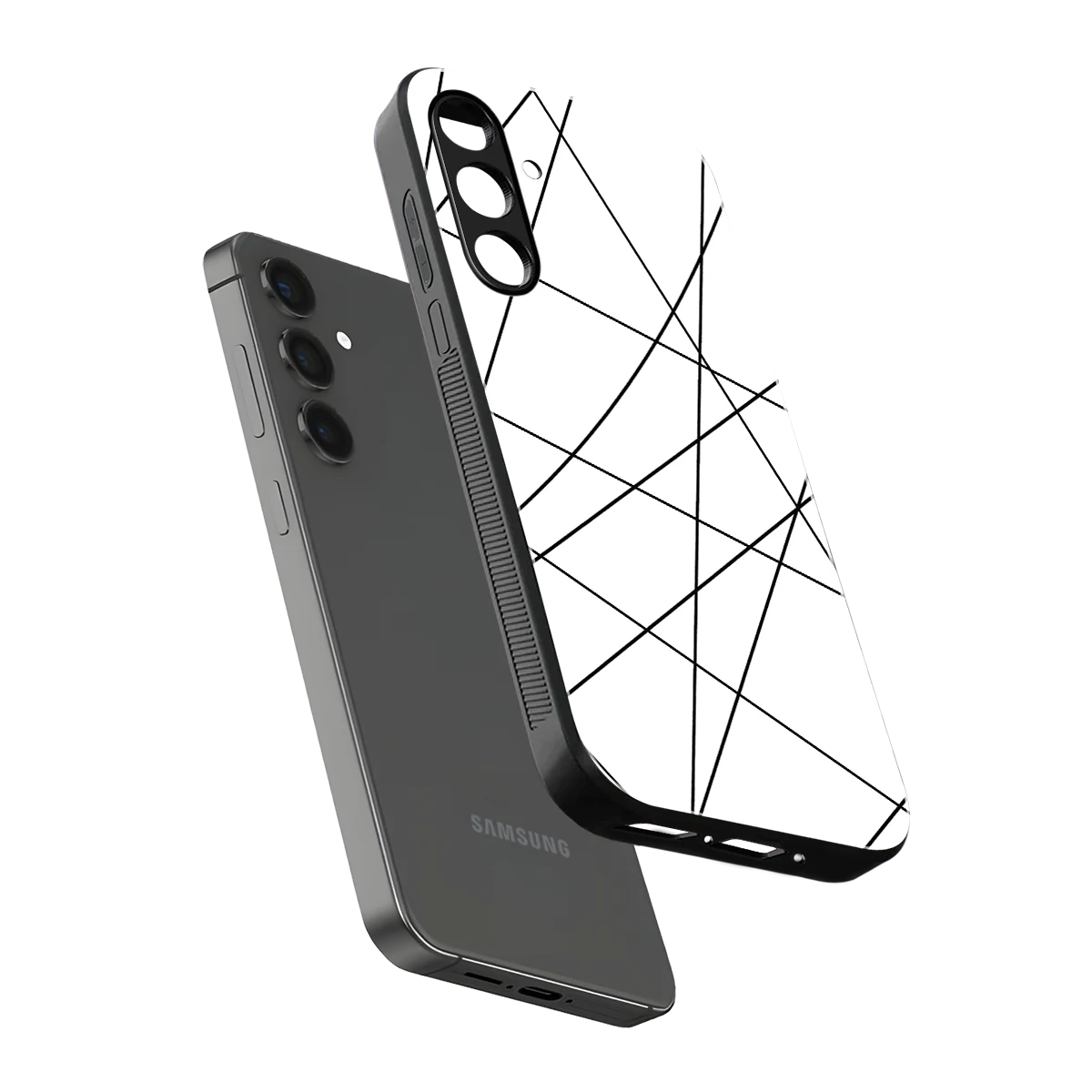 Geomatric White sleek samsung galaxy a55 5g cover with tempered glass back and TPU edges