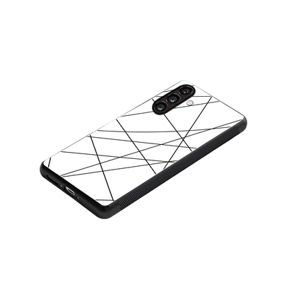 Geomatric White stylish phone case for samsung galaxy a55 5g | glossy glass and slim fit