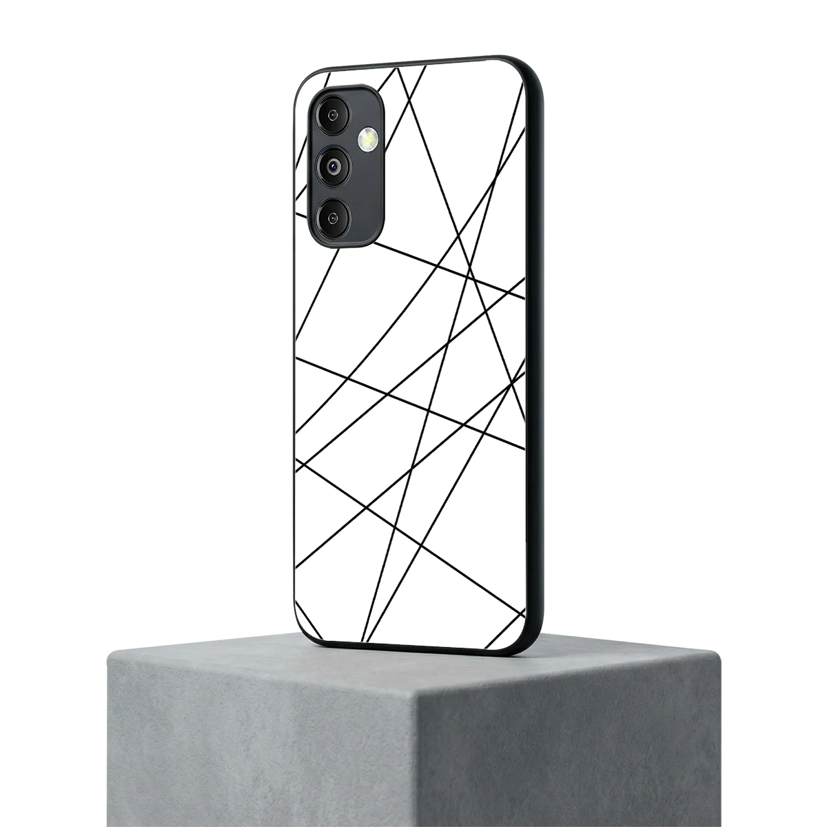 Geomatric White samsung galaxy m14 5g mobile cover | shockproof glass phone case