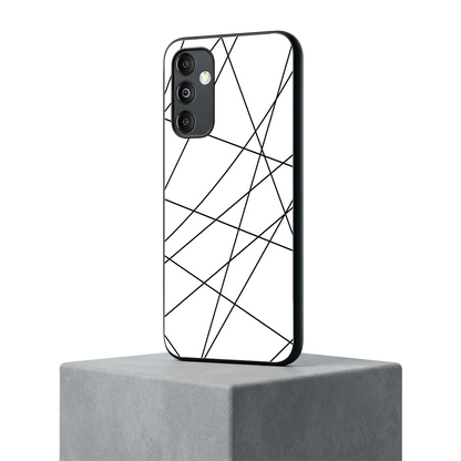 Geomatric White samsung galaxy m14 5g mobile cover | shockproof glass phone case