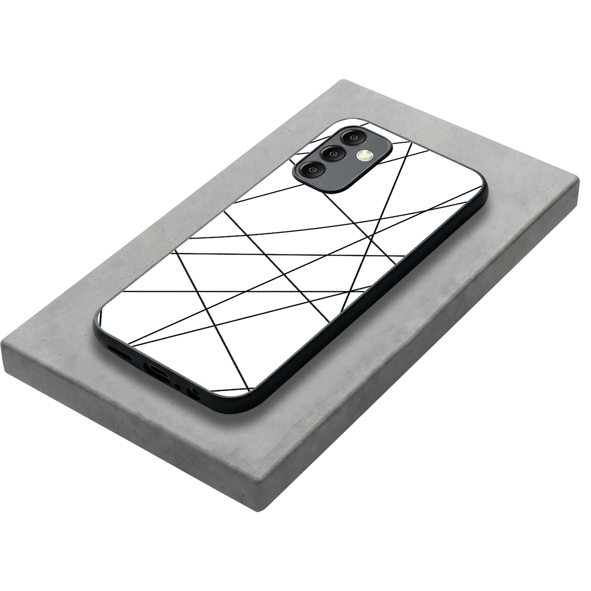 Geomatric White stylish phone case for samsung galaxy m14 5g | glossy glass and slim fit