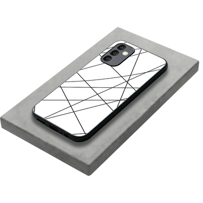 Geomatric White stylish phone case for samsung galaxy m14 5g | glossy glass and slim fit