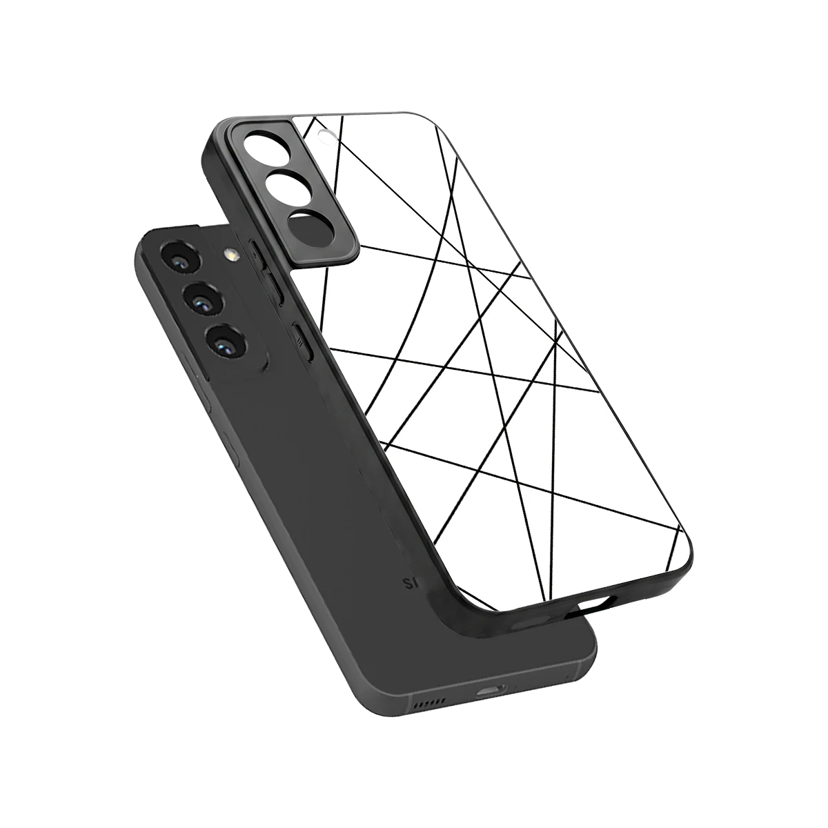 Geomatric White sleek samsung galaxy s22 cover with tempered glass back and TPU edges