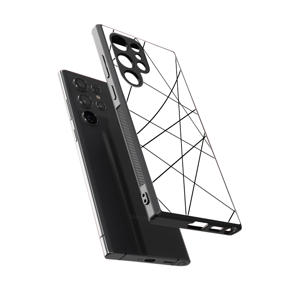 Geomatric White sleek samsung galaxy s24 ultra cover with tempered glass back and TPU edges