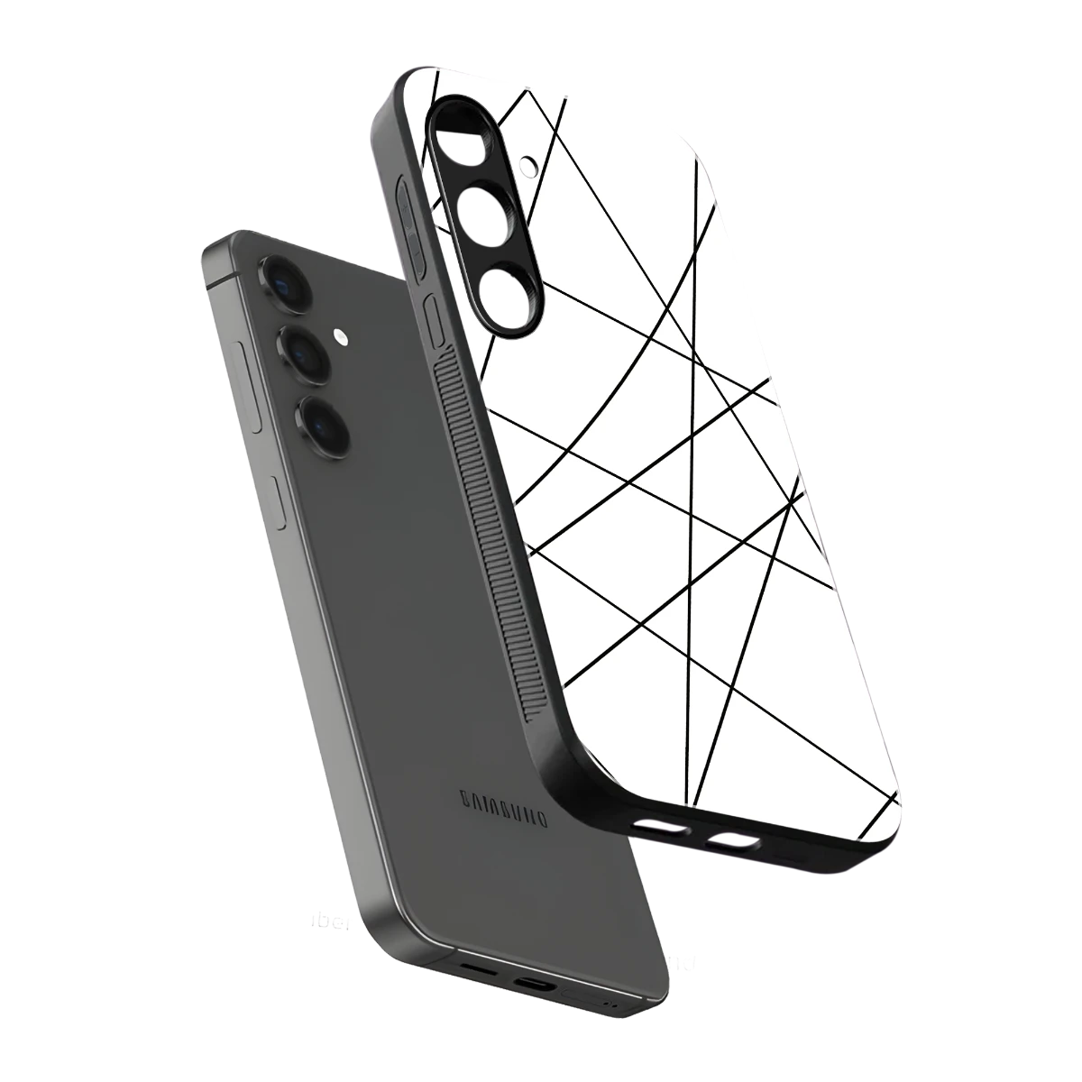 Geomatric White sleek samsung galaxy s24 cover with tempered glass back and TPU edges