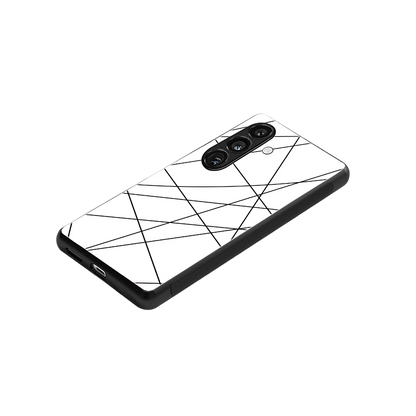 Geomatric White stylish phone case for samsung galaxy s24 plus | glossy glass and slim fit