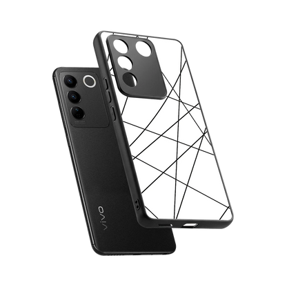 Geomatric White sleek vivo v27 5g cover with tempered glass back and TPU edges