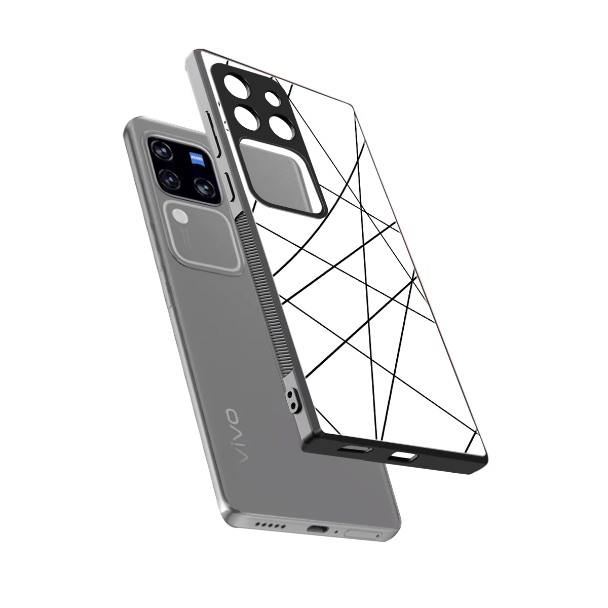 Geomatric White sleekvivo v30 pro cover with tempered glass back and TPU edges