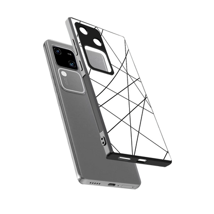 Geomatric White sleek vivo v30 cover with tempered glass back and TPU edges