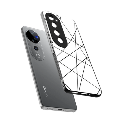 Geomatric White sleek vivo v40 pro cover with tempered glass back and TPU edges