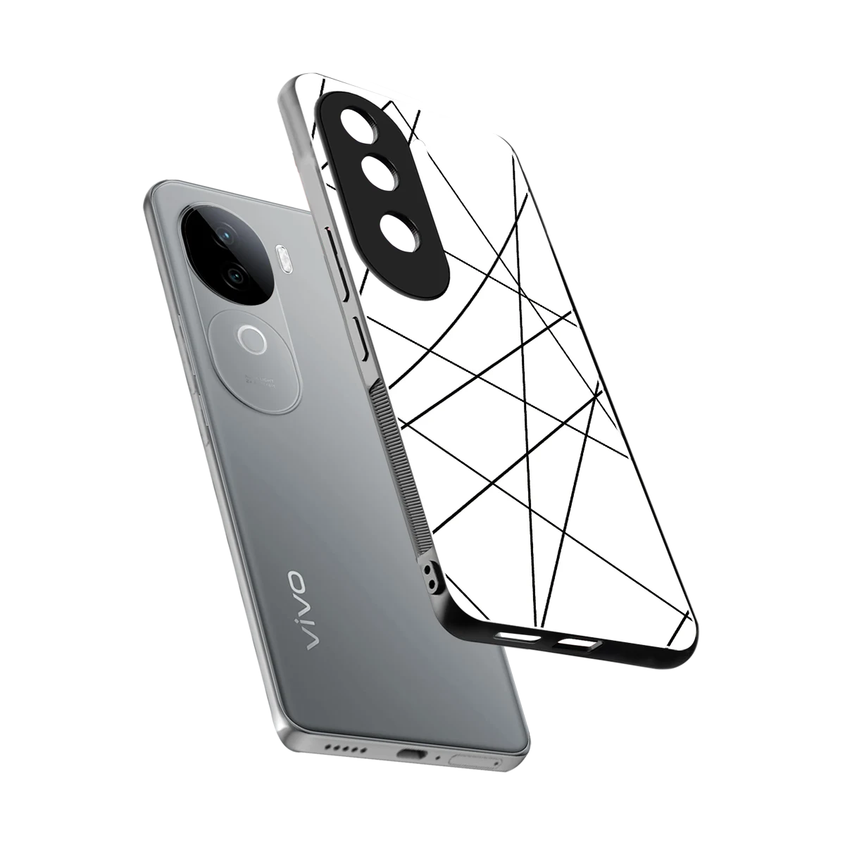 Geomatric White sleek vivo v40e cover with tempered glass back and TPU edges