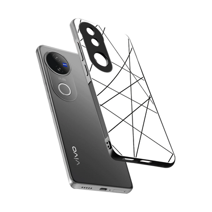 Geomatric White sleek vivo v50 cover with tempered glass back and TPU edges