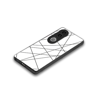 Geomatric White stylish phone case for vivo v50 | glossy glass and slim fit