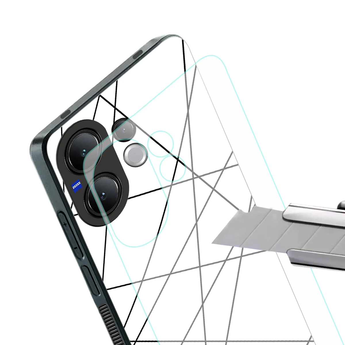 Geomatric White stylish phone case for vivo v60 | glossy glass and slim fit