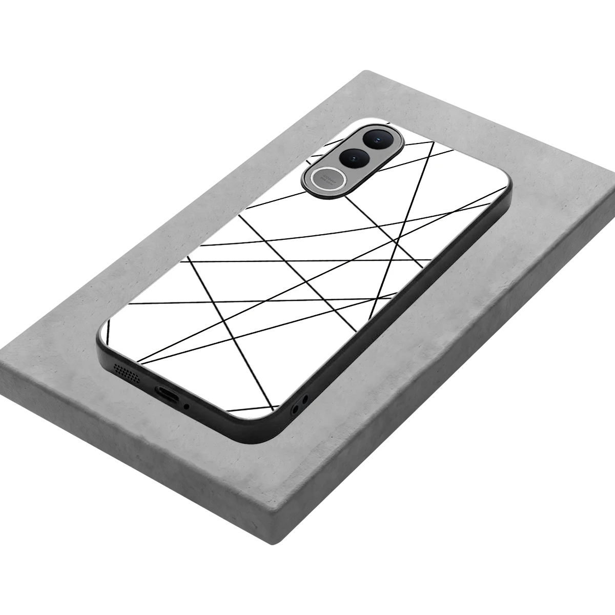 Geomatric White stylish phone case for vivo v70 fe | glossy glass and slim fit
