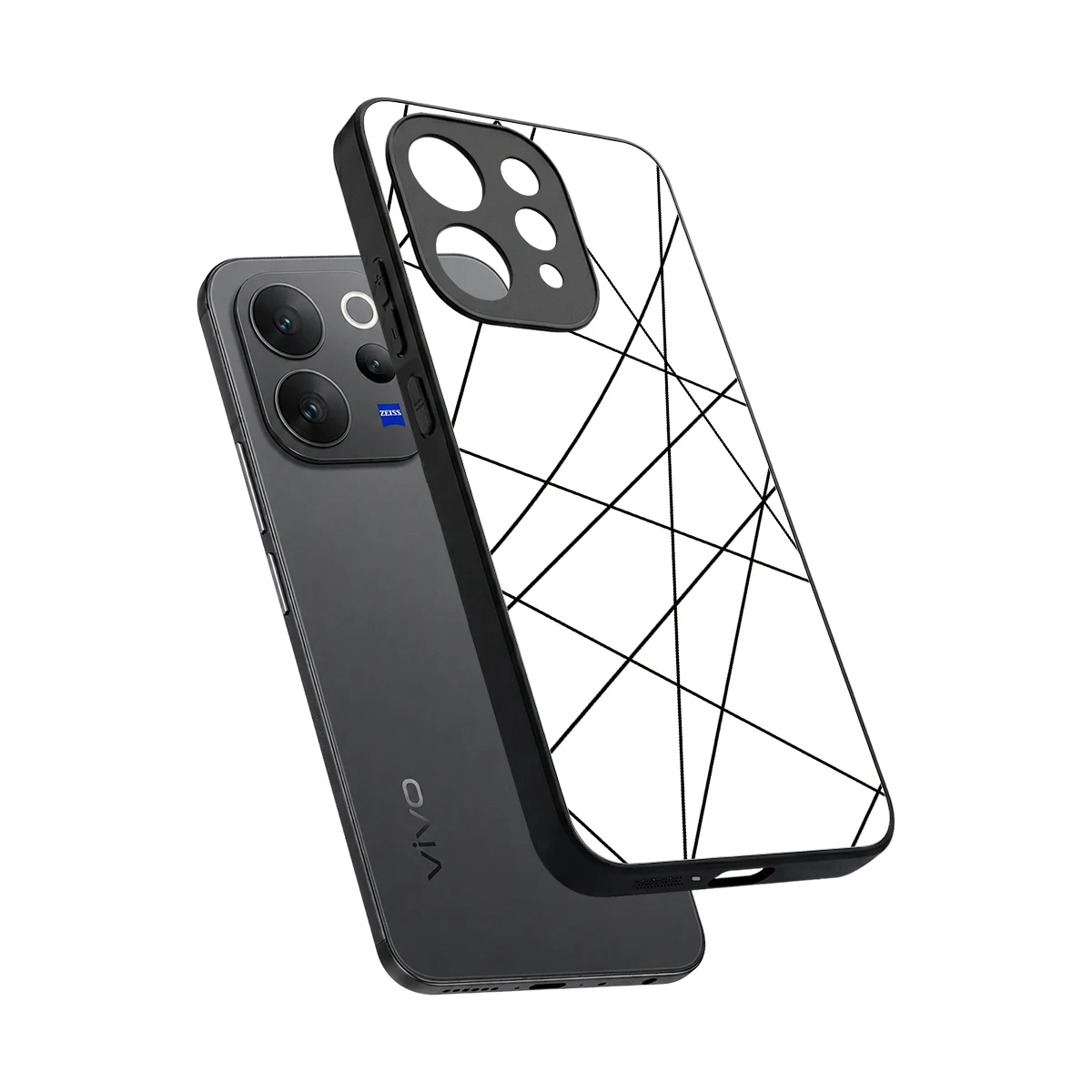 Geomatric White sleek vivo v70 elite cover with tempered glass back and TPU edges