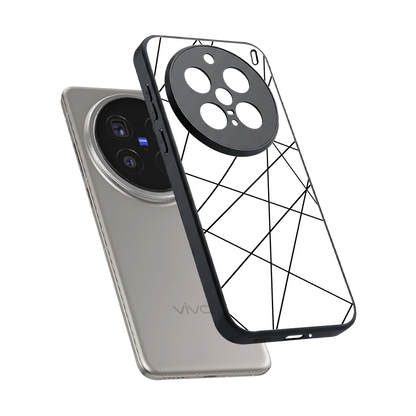 Geomatric White sleek vivo x200 pro cover with tempered glass back and TPU edges