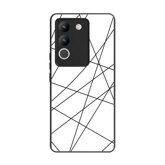 Geomatric White back phone cover | glass case for vivo y200 5g