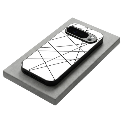 Geomatric White stylish phone case for google pixel 10 pro | glossy glass and slim fit